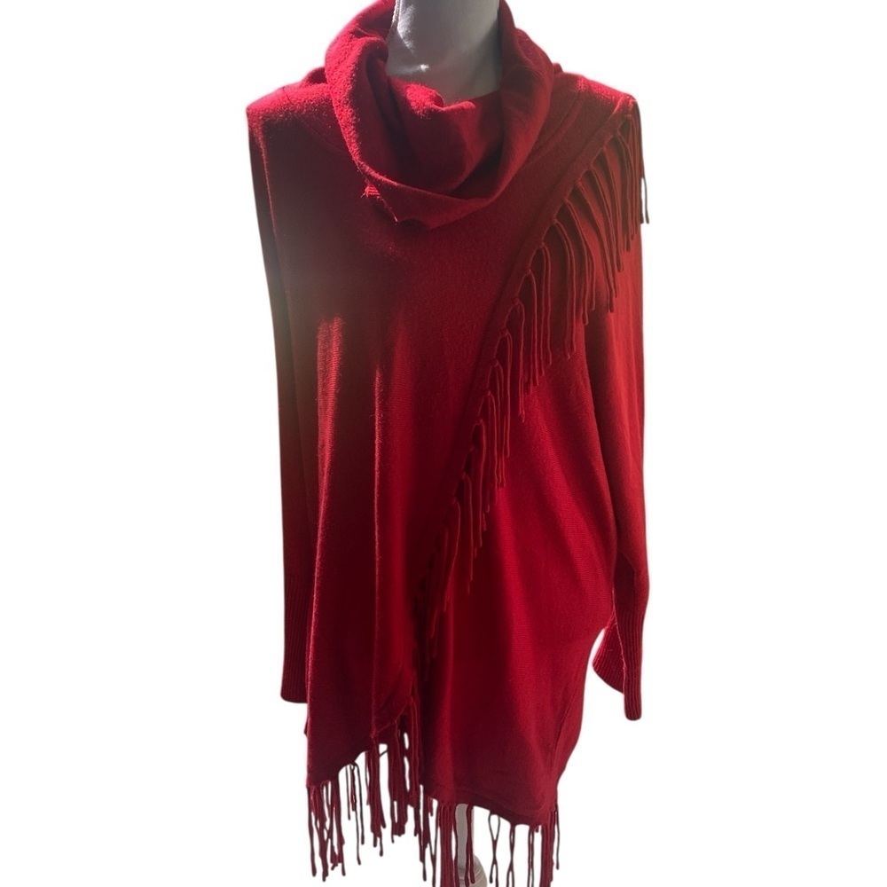 NEW DIRECTIONS Cowl Neck Fringe Wrap Front Knit Sweater Red Size 1X